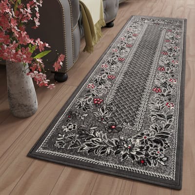 Tapiso Dream Tapijt Loper Woonkamer Slaapkamer Donkergrijs Modern Bloemenprint Interieur Design Duurzaam Woonsfeer Hoogwaardig Maat -  100 x 150 cm