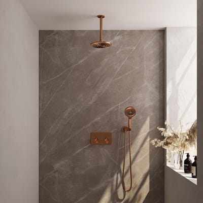 Brauer Copper Edition Thermostatische Regendoucheset Inbouw - Hoofddouche 20 cm - Met Drukknoppen - Handdouche 3 Standen - Doucheslang - Wandaansluitbocht