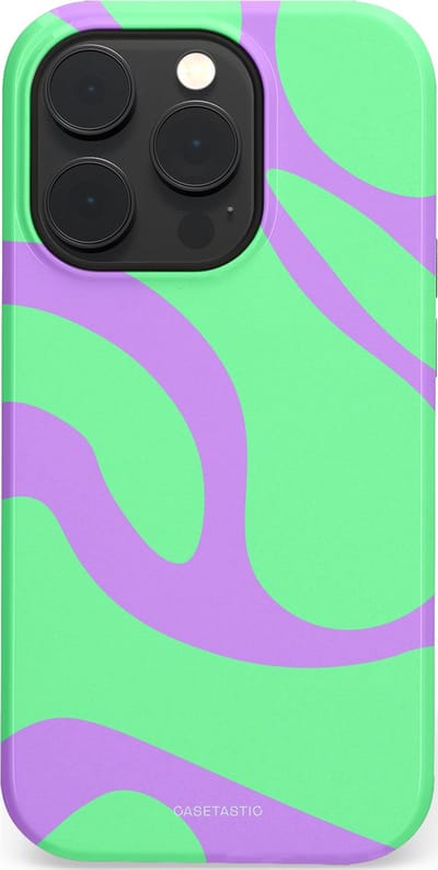 Casetastic Hoesje Geschikt voor Apple iPhone 14 Pro Magsafe - Stijlvolle Beschermende Duo-layer Case - Pastelgolven Mint-Lila