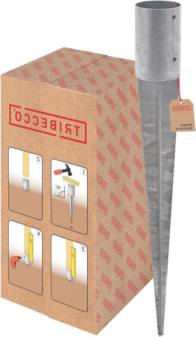 Inslagbodemhuls Rondhout - Grondanker Paalhouder - Hekken Plaatsen - Thermisch Verzinkt Staal - 91 mm x 750 mm - Zilver