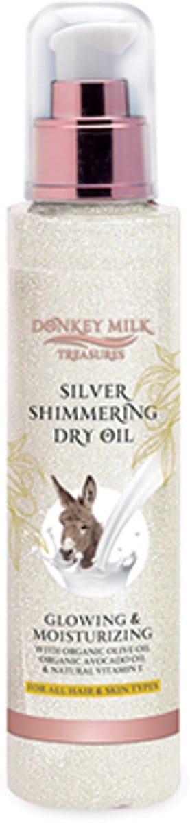 Donkey Milk Silver Shimmering Dry Oil – Luxe Droge Olie met Ezelsmelk & Zilveren Glow voor Huid en Haar 100ml