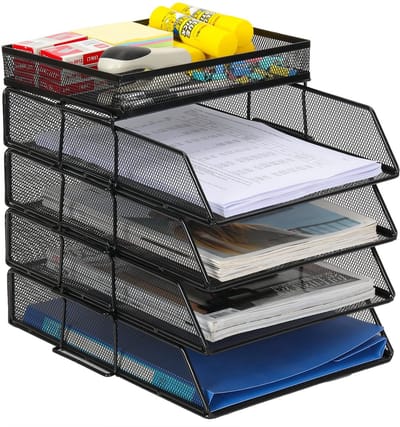 Dailygoods- Documenthouder A4 - Stapelbare Bureau Organizer - 4 Laags - Duurzaam Metaal - Netwerk Ontwerp - Elegante Afwerking - Brievenbak