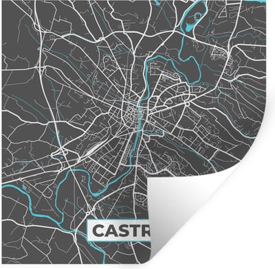 Muurstickers - Sticker Folie - Castres - Frankrijk - Stadskaart - Kaart - Plattegrond - 100x100 cm - Plakfolie - Muurstickers Kinderkamer - Zelfklevend Behang XXL - Zelfklevend behangpapier - Stickerfolie