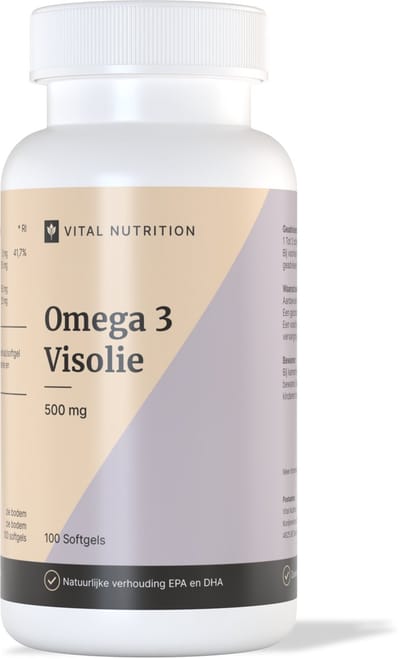 Vital Nutrition Omega 3 Visolie - 500 mg (kleine softgels) - Onafhankelijk Getest - 290mg EPA en DHA - TOTOX <11 - 100 Sofgels