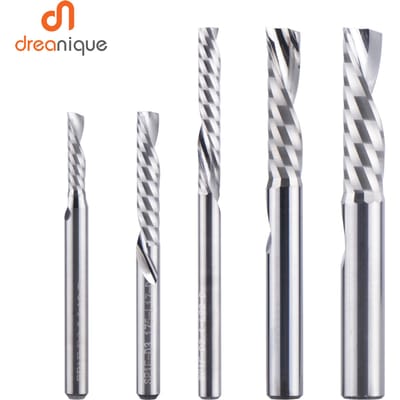 DREANIQUE 1 st AAAAA enkele fluit spiraal frees 3.175 schacht spiraal aluminium molen CNC 3D graveren carving bit voor houtbewerking Down cut
