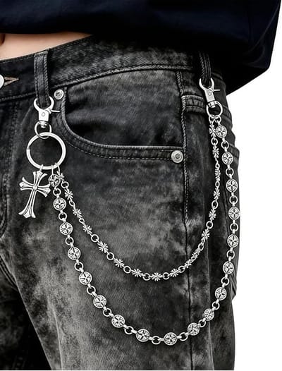 KZQ Broekketting voor Heren, Portemonneeketting en Riemketting, Punk Gotisch Accessoire, Geschikt als Tasjesketting en Sleutelhanger
