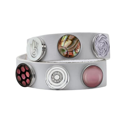Quiges Dames Leren Armband Wit met 6 Drukknopen Set - EBCMS351