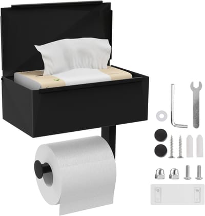Dailygoods- Toiletpapierhouder Roestvrij Staal - Wandmontage - Met Plankje - Mat Zwart - Vochtige Doekjesbox - Eenvoudig Uiterlijk - Toiletrolhouder