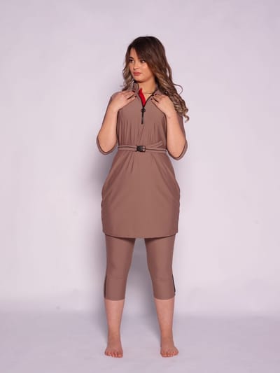 MYKINY BRAND - Ivy - Maat M - Bruin - Semi burkini - badpak dames - Waterafstotend (valt klein)