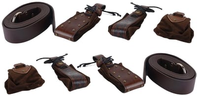 Dailygoods- Riemtas middeleeuws - 4-delige set - Trekkoordtas - Imitatieleer - Bruin - Geschikt voor LARP en cosplay - Heuptas