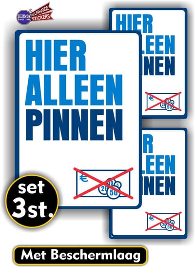 Jerma - kassastickers – "Hier alleen pinnen"– Sticker - 1x 14x20 - 2x 10x12 cm - Zelfklevend - Vinyl