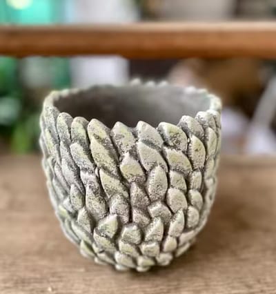 PTMD Diamond Bloempot - 8x 8x 8cm - Keramiek - Grijs -Creme