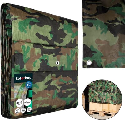 KOTARBAU® Afdekzeil - Polyethyleen - 8x12 m - Camouflage - 90 g/m² - Waterdicht - Zeil Afdekking - Beschermzeil voor Meubels - Afdekzeil uv-bestendig