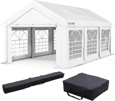 Partytent 3x6m Wit Stevig Gazebo Tuintent Waterdicht met Zijwanden UV-bescherming