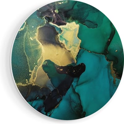 Artaza Forex Muurcirkel Abstracte Kunst - Groen met Goud - 80x80 cm - Groot - Wandcirkel - Rond Schilderij - Wanddecoratie Cirkel