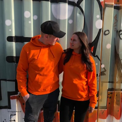 Hoodie set voor hem en haar-Koningsdag kleding-King en Queen-Oranje-Maat S