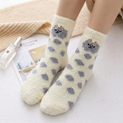 Sokken dames - warme huissokken - dikke sokken - bedsokken - beige / zand - print lama / schaap - 36-40 - cadeau