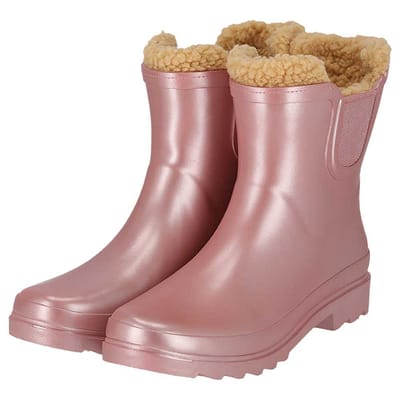 Chelsea regenlaarzen dames - Fake fur voering - Roze metallic - 37