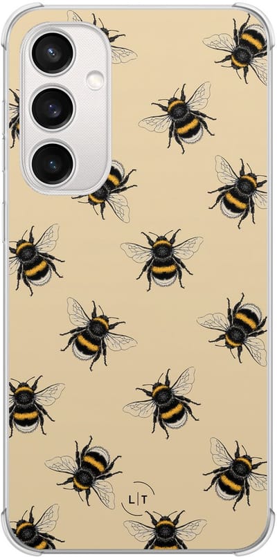 Shockproof hoesje - Geschikt voor Samsung Galaxy S23 FE - Bijen print - Extra sterke case - TPU/polycarbonaat - Print / Illustratie - Geel, Transparant