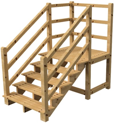 MILANO buitentrap 5 treden H88 cm - bordes L116 x B120 cm - trapleuning links en rechts - bordesleuning links en achteraan