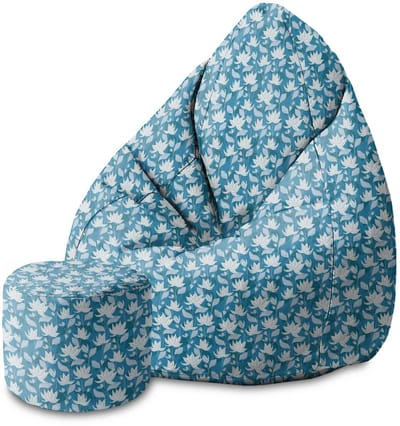 DreamRoots Velvet Zitzak voor Volwassenen – Luxe Beanbag met Voetsteun en Afneembare Hoes – Inclusief Vulling – 80x80x120 cm - Blue Water Lily