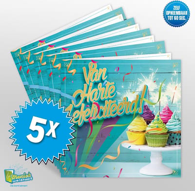 5x Muziekwenskaart - Van harte gefeliciteerd – zelf opneembaar – 60 seconden – 21x21cm – hoge kwaliteit – inclusief envelop