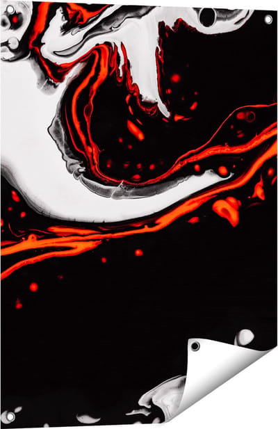 Gards Tuinposter Abstracte Kunst - Zwart en Wit met Rood - 60x80 cm - Tuindoek - Tuindecoratie - Wanddecoratie buiten - Tuinschilderij