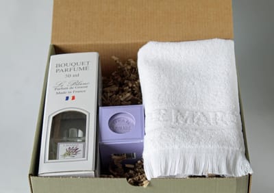 Minibox lavendel, geschenkset geurstokjes, zeep, cadeau vrouw, verjaardag