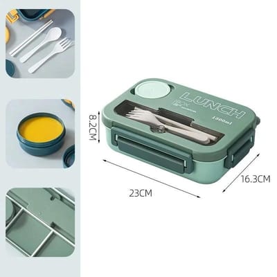 Vak 1300ML Lunchbox Voor kinderen, Kantoor Bento Box Met Vork en Lepel Magnetron Voedselopbergcontainer gray