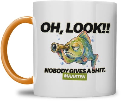 Mok | "Oh, Look! Nobody Gives a Shit" | Gepersonaliseerd met Naam | Humor mok | Oranje