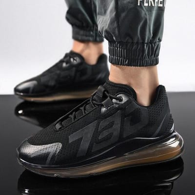 Klassieke Heren Casual Sneaker Ademend Mesh Sportschoenen Hoge Kwaliteit Antislip Dempende Schoenen Reflecterende Casual Schoenen Zapatillas 44 black