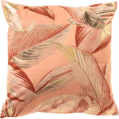Dutch Decor MAYSA - kussenhoes 45x45 cm - bladmotief - Peach Bloom - roze, goud, oranje - met rits - zonder binnenkussen