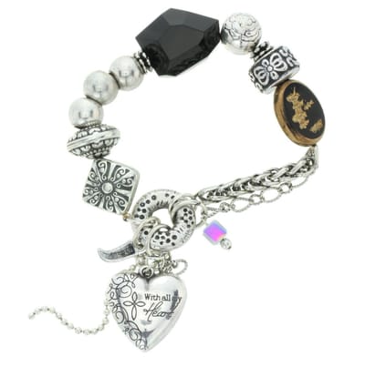 Behave - elastische armband - hart hanger zwart zilverkleur - expressief