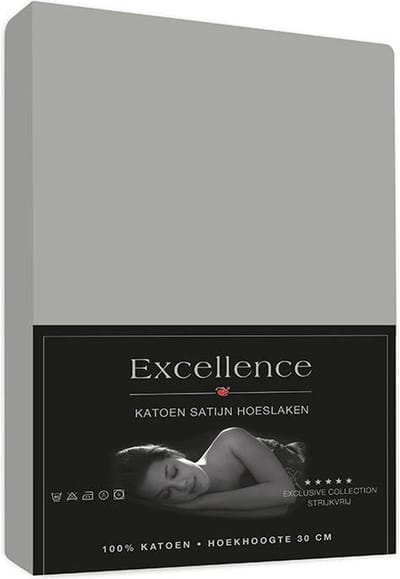 Excellence Katoen Satijn hoeslaken 100x200cm + 30cm - Zilver grijs