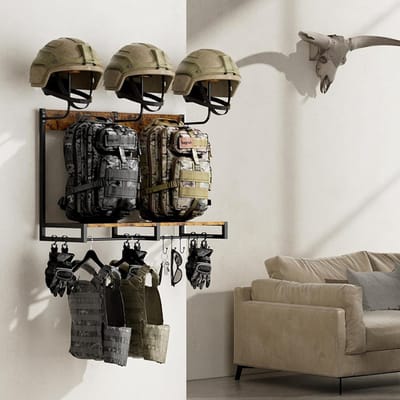 Wandgemonteerde motorhelmhouder 82 cm - helmrek met clip en haak - opbergrek voor motorhelm en accessoires