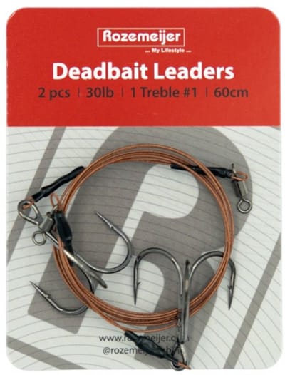 Deadbait Leaders 1x SZ1 treble 60cm 30lb 2pcs Rozemeijer - Doodaas Onderlijn - Doodaas Dreg - Onderlijn Snoek - Onderlijn Snoekbaars