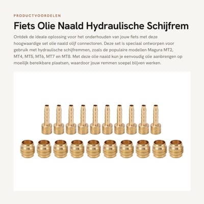 Dailygoods- Olijf Connector Set - Fiets Oliefitting voor Magura MT2/MT4/MT5/MT6/MT7/MT8 - Smeeraccessoires - Koperlegering - Schijfremslang Compatibel - Fietsolienaald