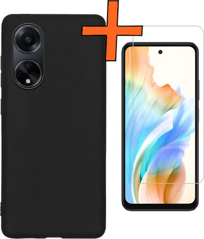 Hoes - Met Screenprotector - Geschikt voor OPPO A98 - Sterk & Shockproof - Back Cover - Siliconen Case - Telefoon Hoes - Zwart