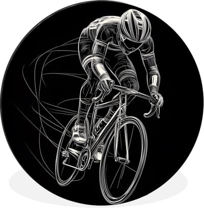 WallCircle - Wandcirkel - Muurcirkel - Lijntekening - Wit - Wielrennen - Snelheid - Aluminium - Dibond - 30x30 cm - Binnen en Buiten