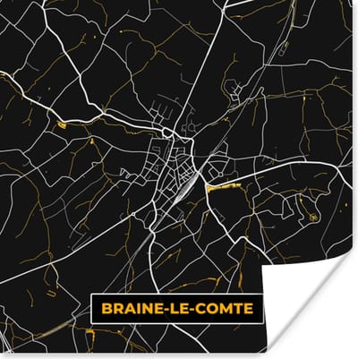 Poster Stadskaart - Braine-le-Comte - Kaart - Goud - Plattegrond - 100x100 cm XXL