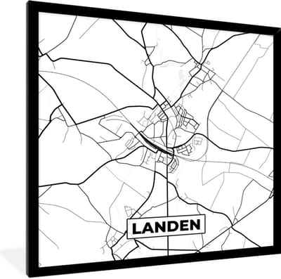 Fotolijst incl. Poster Zwart Wit- België – Landen – Stadskaart – Kaart – Zwart Wit – Plattegrond - 40x40 cm - Posterlijst