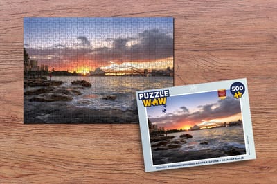 Puzzel Vurige zonsondergang achter Sydney in Australië - Legpuzzel - Puzzel 500 stukjes