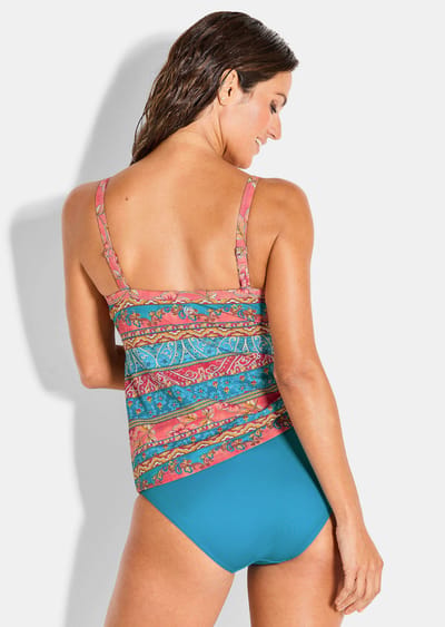 Tankini in vrouwelijke wikkellook - türkis / oranje / gedess. - Gr. 38 D van Goldner Fashion