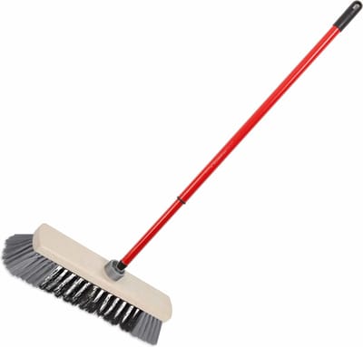 Buemag Houten binnenbezem synthetisch - B29 cm - inclusief metalen telescoopsteel - rood/grijs 80 - 130 cm - Zachte kamerbezems