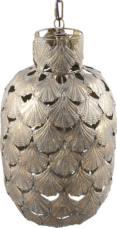 PTMD Lunna Ronde Hanglamp Schelpen - H62 x Ø33,5 cm - Metaal - Goud