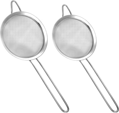 Set van 2 Fijne Zeefjes van RVS met Handvatten voor Thee, Cocktails en Bloem Sifting