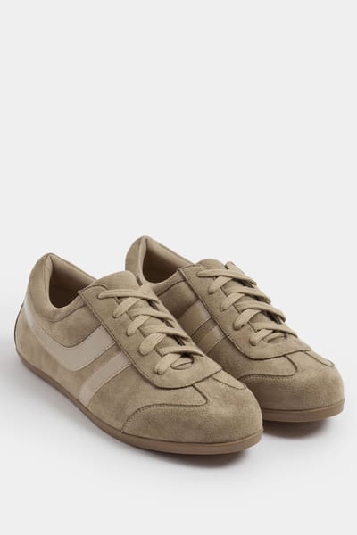 Yours Taupe Bruine Lage Retro Streep Trainers In Extra Brede Eee Pasvormsize 38EEE
