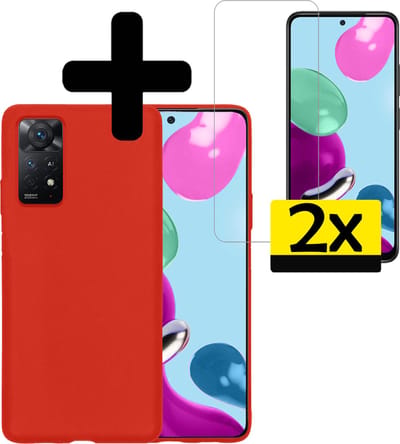 Hoesje - Met 2x Screenprotector - Geschikt voor Xiaomi Redmi Note 11s - Sterk & Shockproof - Back Cover - Siliconen Case - Telefoon Hoes - Telefoonhoesjes - Rood