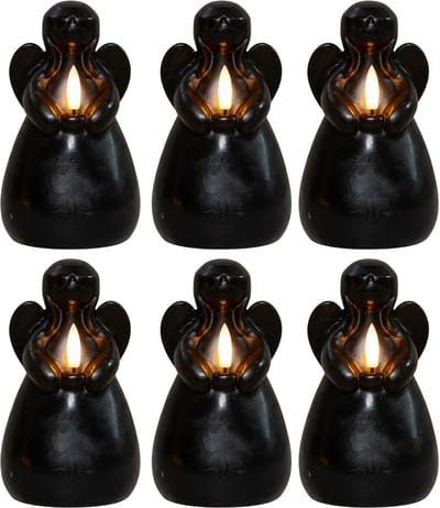Anna's Collection LED kaars engel - 6x - zwart - 14 x 8 cm - met timer - op batterijen - kerst - kerstkaarsen