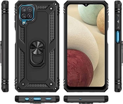 Hoesje Geschikt Voor Samsung Galaxy A12 5G hoesje Hybrid Armor Anti-Shock hoesje Zwart - Galaxy A12 5G - A12 5G Hoesje kickstand Ring houder cover TPU backcover hoesje